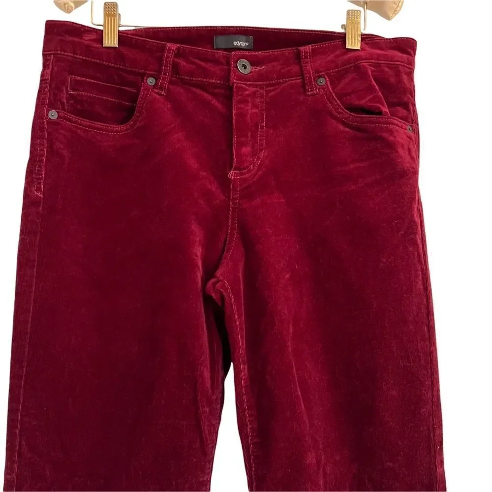Edyson Hampton Skinny Corduroy Pants Burgundy Pinwale Cords 30 - Picture 2 of 7